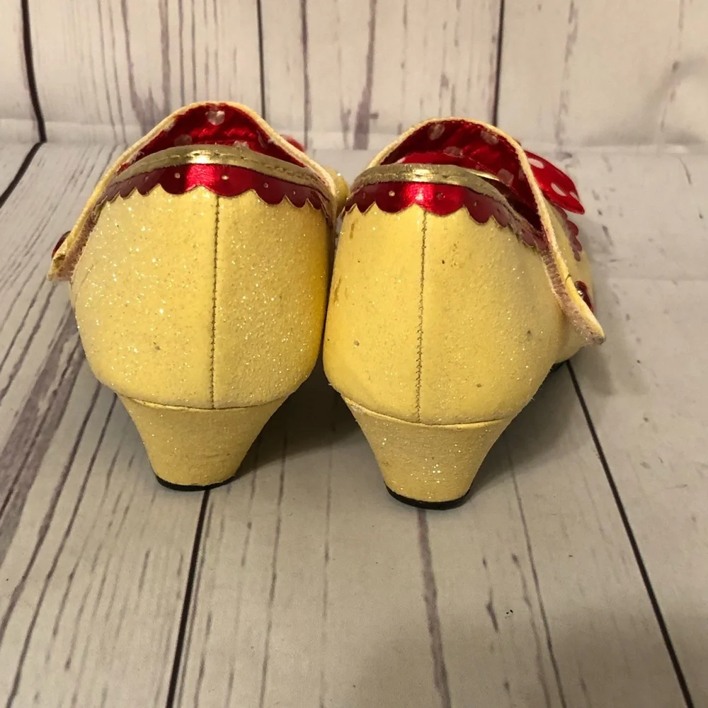Disney Store Kids Girl Minnie Mouse Yellow Sparkle Heels Bow Shoes Dress Up Sz 1